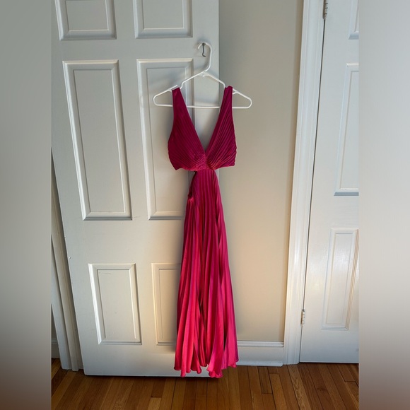 Abercrombie Satin Pleated Cutout Maxi Dress - Hot Pink. Women’s size Small. - Picture 2 of 6